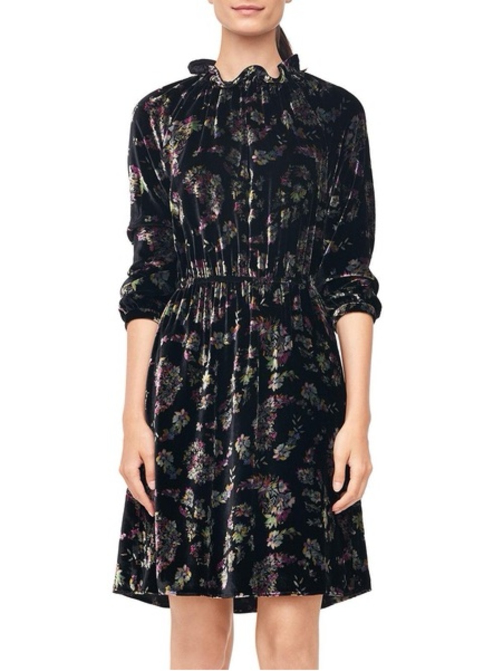 Rebecca Taylor Long-Sleeve Jewel Paisley Velvet Dress